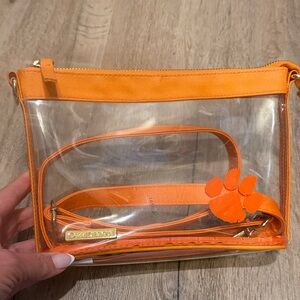 Clear Orange Crossbody Bag with Paw Accent